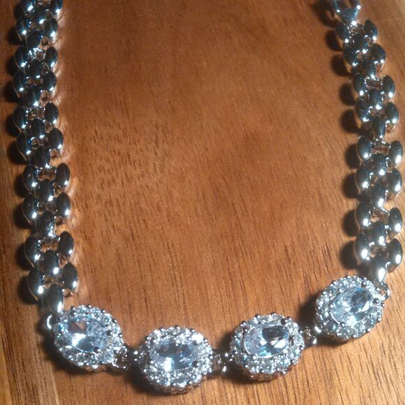 Simulated Blue and White Diamond Silvertone Brass Bracelet - Picture 12 of 15